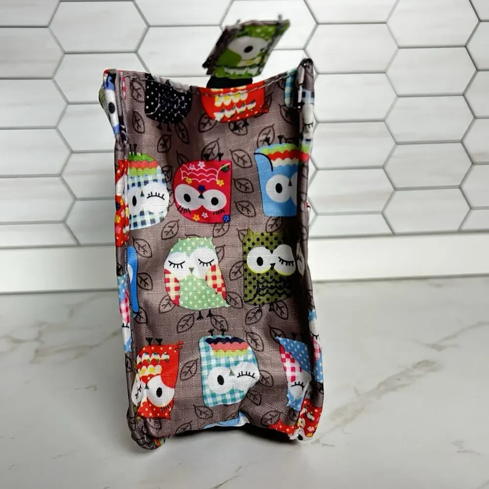 Owl Print Organizer Insert Bag Zipper Pockets Travel Craft Storage